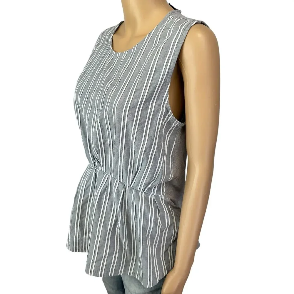 2/$30 J. Crew Chambray Cinched Striped Cotton Tank Top Blue Gray C1930 Size M